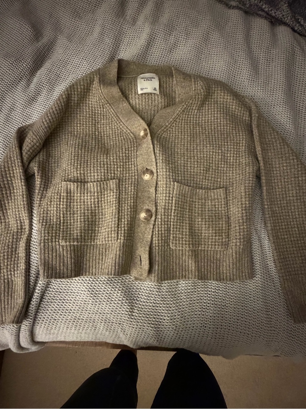 Abercrombie & Fitch Waffle-Knit Cropped Cardigan - Beige